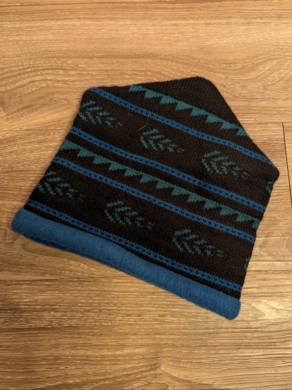 The Mews Navy Blue Geometric Fleece Beanie